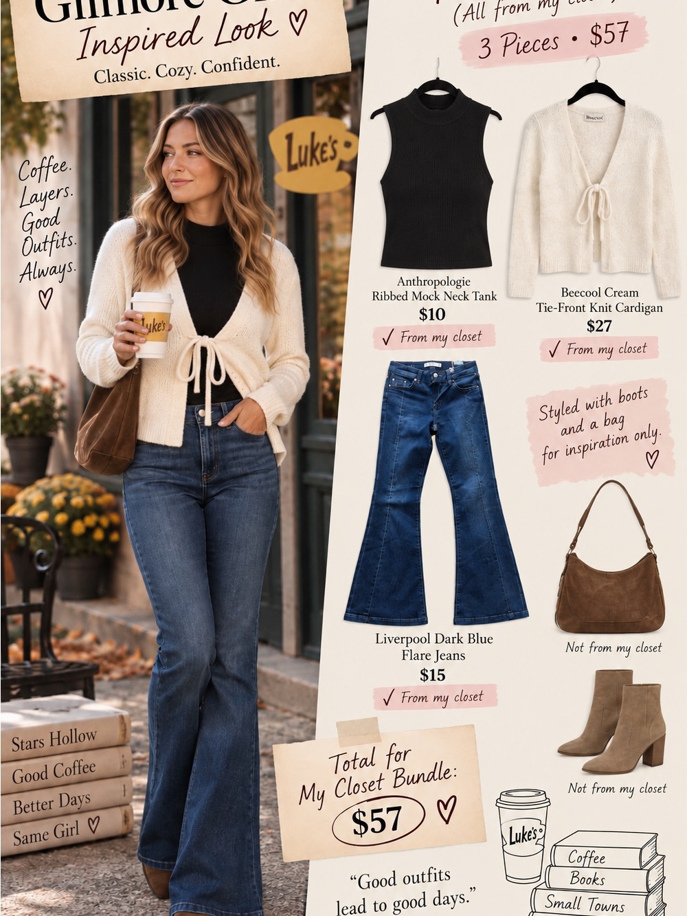 Gilmore Girls inspired Fall Bundle- Liverpool Jeans| Anthro Top | Beecool Cardi